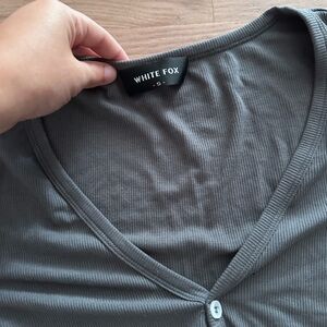 White Fox Gray Ribbed V-Neck lounge wear